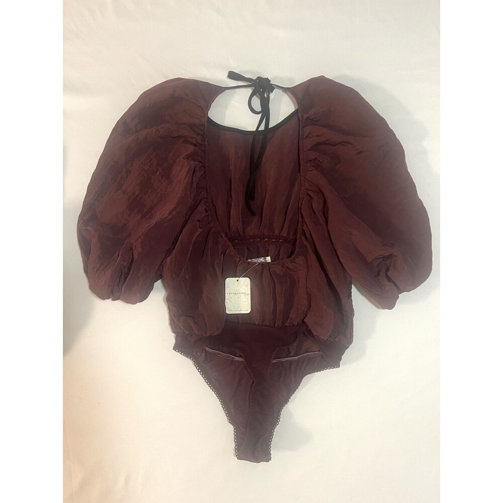 Free People Sweet Talker Thong Bodysuit S Shiraz Puff Sleeves Coquette Top Boho